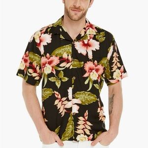 Hawaii Hangover Men's Aloha Shirt Black Rafelsia Floral Button Down Top size XL
